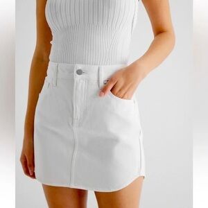 💕 express High Waisted White Denim mini Skirt round hem Y2K 90s Jean